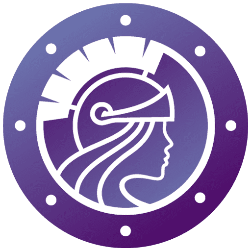 Purple circular logo depicting a side profile of a helmeted figure.