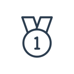 Outline of a first-place medal with a ribbon.