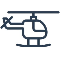 Outline of a helicopter with a single main rotor and skids, viewed from the side.