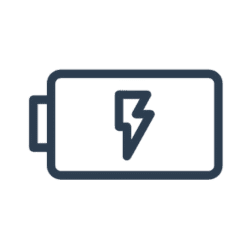 Outline of a battery with a lightning bolt symbol in the center.