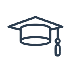 Outline of a graduation cap with a tassel.