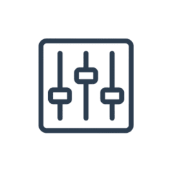 Icon of an audio mixer with three vertical sliders in a square frame.