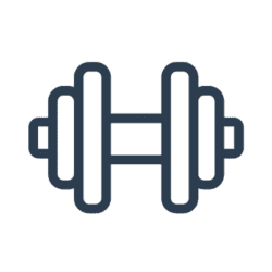 Icon of a dumbbell with circular weights on each end, depicted in a simple, minimalist style.